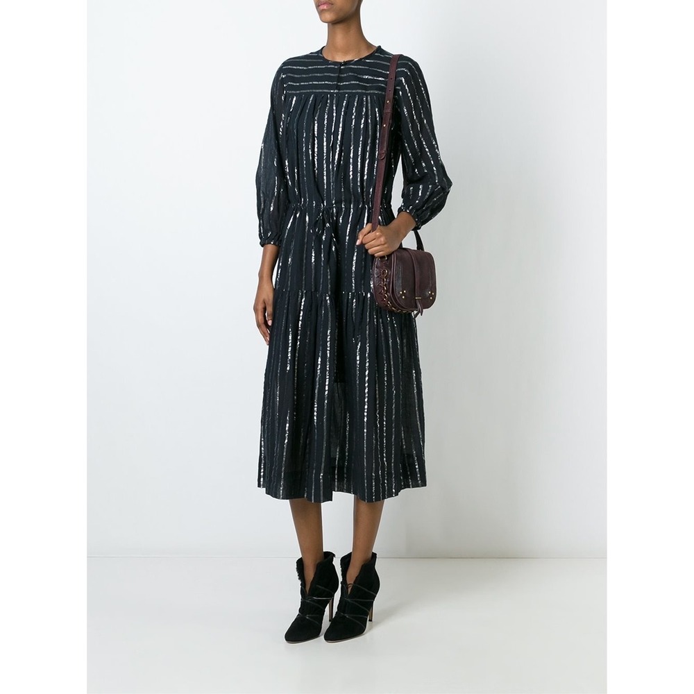 Isabel Marant Etoile Savory Dress 8 Black Silver Metallic Stripe Midi Maxi Chic